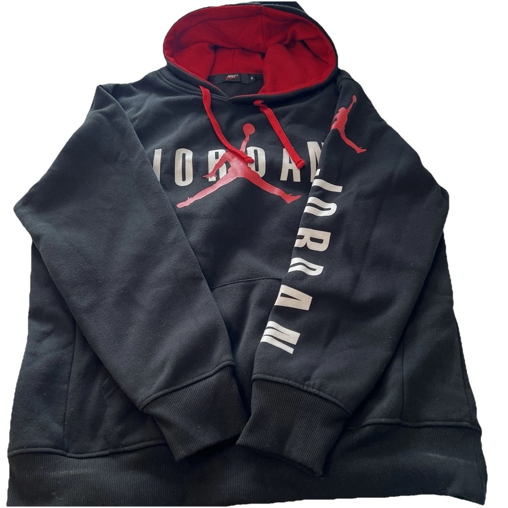 Jordan Black Hoodie with Red Jumpman and Hood Lining